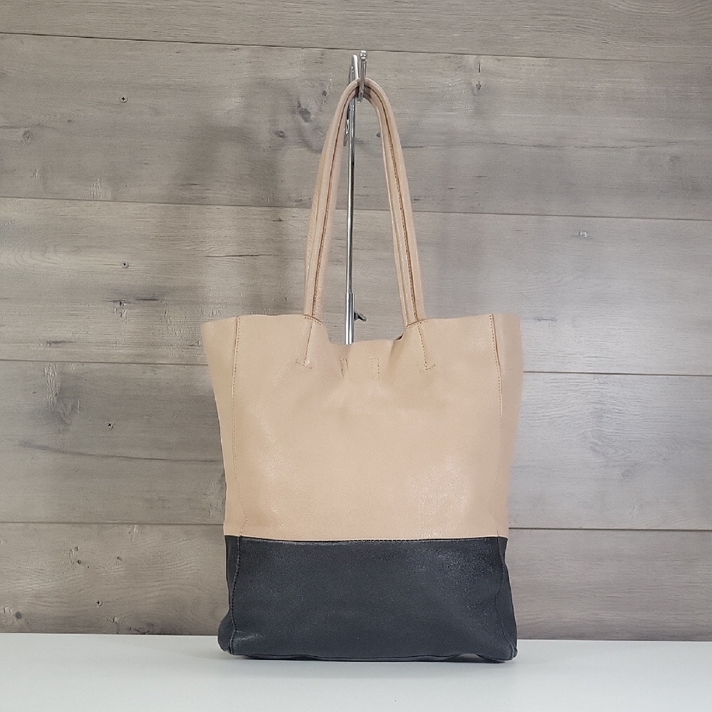 Wyatt Two-Tone Pale Pink and Black Leather Tote Bag